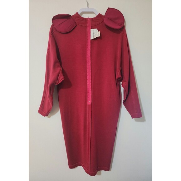 Vintage Joan Leslie Womens Wool-Blend Knit Dress Size S Red Long Dolman Sleeve - Picture 5 of 7